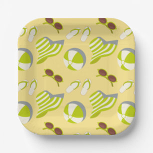 Beach vacay pattern with sunglasses and sun hat  p paper plate