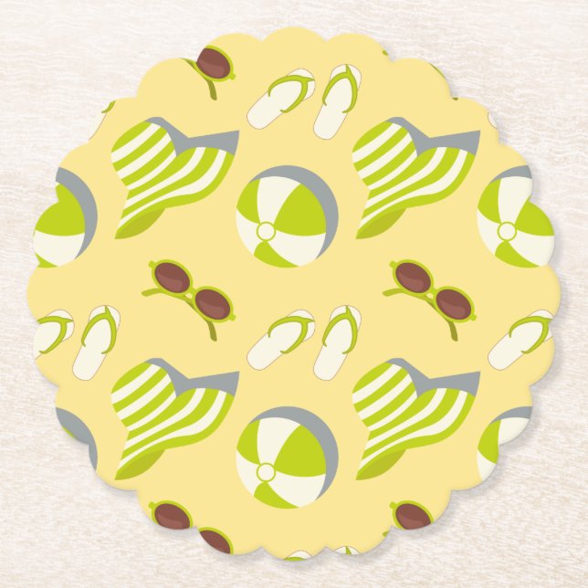 Beach vacay pattern with sunglasses and sun hat  paper coaster (Front)