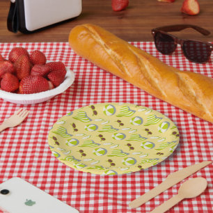 Beach vacay pattern with sunglasses and sun hat paper plate
