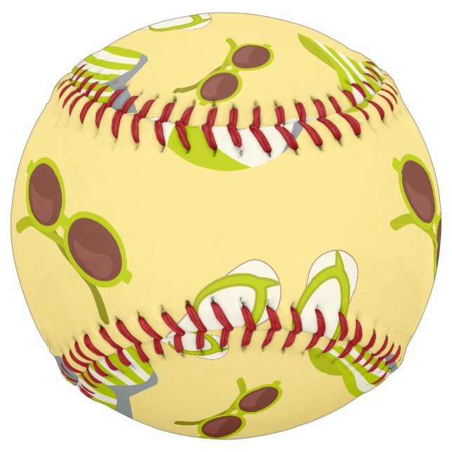 Beach vacay pattern with sunglasses and sun hat  softball (Front)