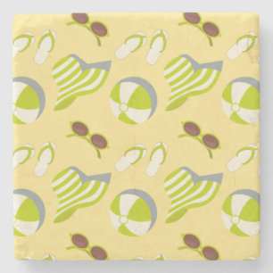 Beach vacay pattern with sunglasses and sun hat stone coaster