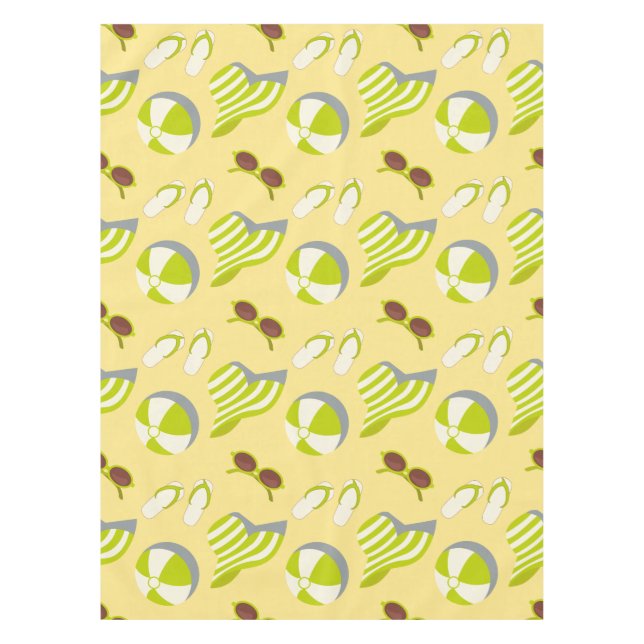Beach vacay pattern with sunglasses and sun hat  tablecloth (Front)