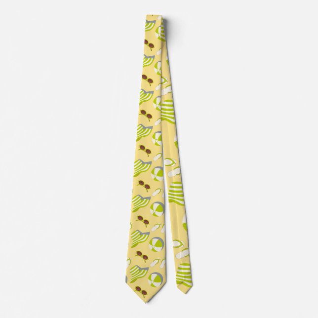 Beach vacay pattern with sunglasses and sun hat  tie (Front)