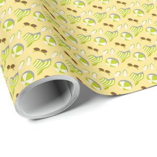 Beach vacay pattern with sunglasses and sun hat wrapping paper