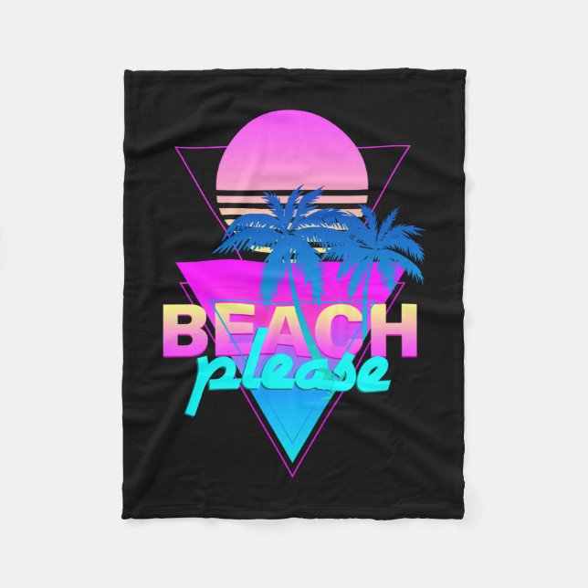 Beach vaporwave retro palm tree &amp; sunset fleece blanket (Front)