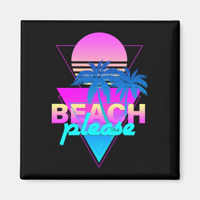 Beach vaporwave retro palm tree &amp; sunset magnet (Front)