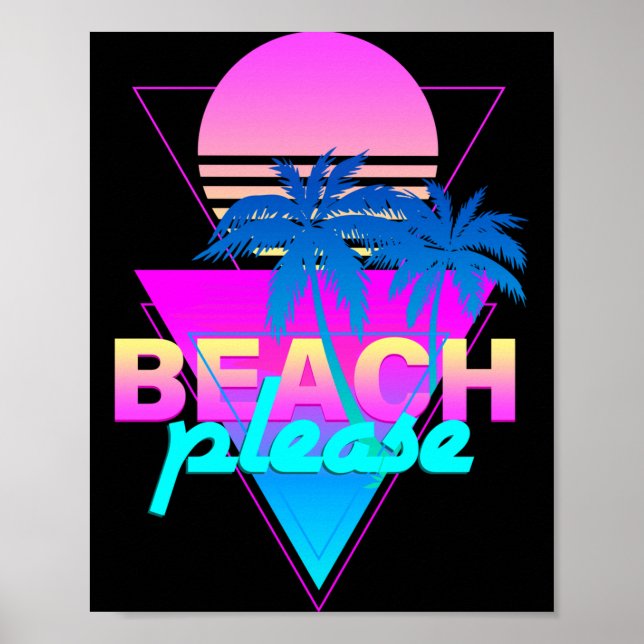Beach vaporwave retro palm tree &amp; sunset poster (Front)