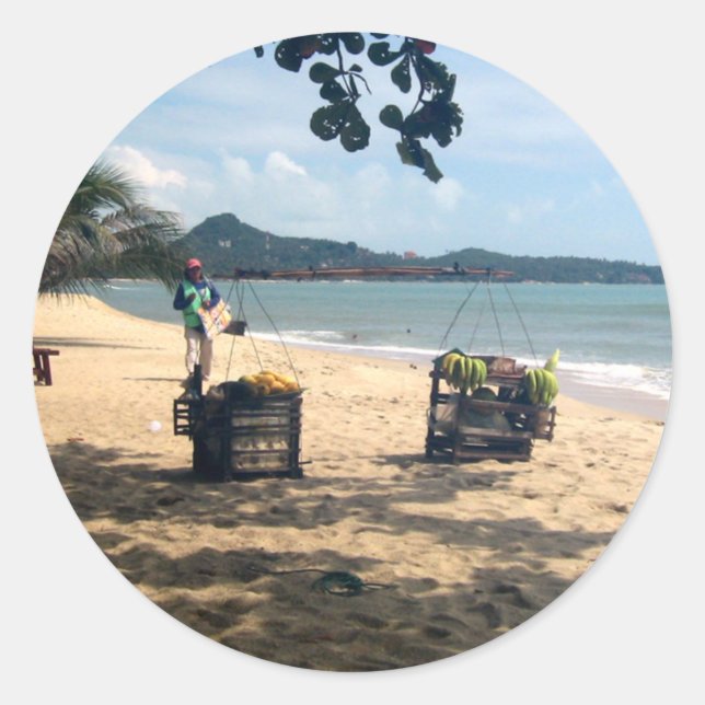 Beach Vendings ... Lamai Beach, Koh Samui Island Classic Round Sticker (Front)