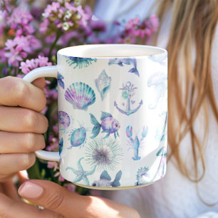 Beach Vibe Pastel colors sea animals pattern Coffee Mug
