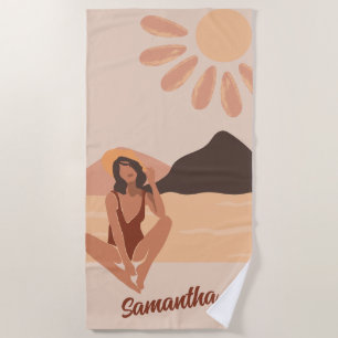 Beach Vibe Summer Retro Custom Name Towel