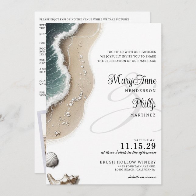 Beach Vibe with Details & QR Code Wedding Invitation (Front/Back)