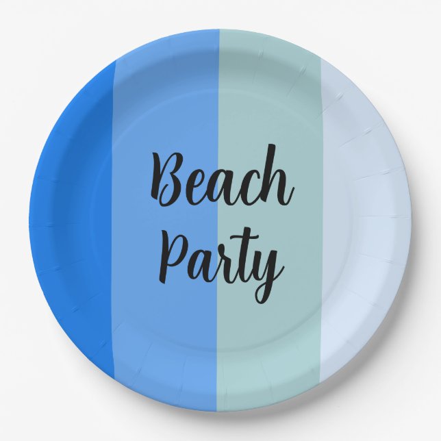 Beach Vibes, Blue Stripes Paper Plate (Front)