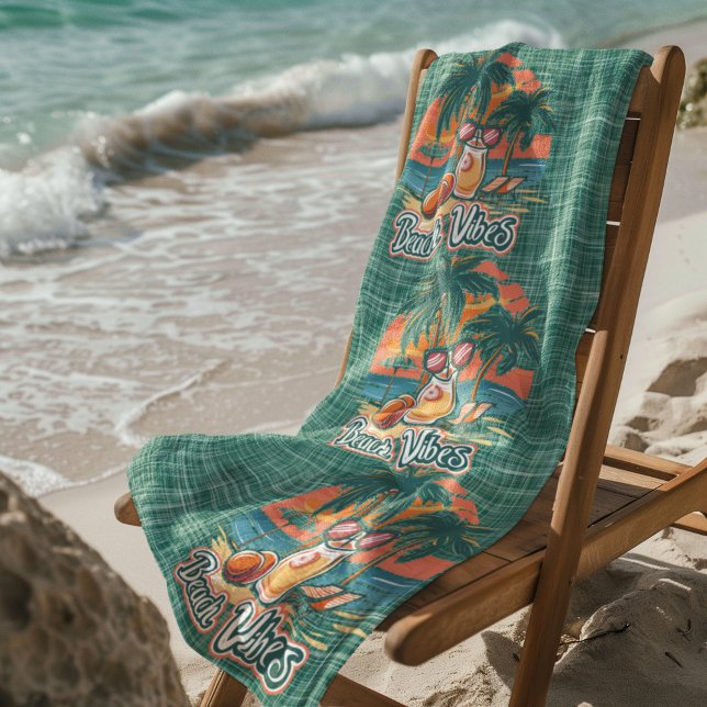 Beach Vibes Dark Green Beach Towel (Creator Uploaded)