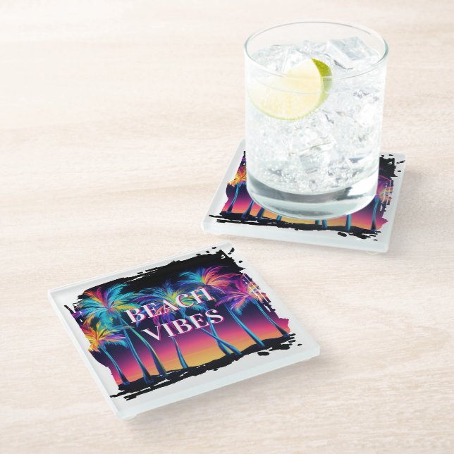 Beach Vibes Glass Coaster Set (Angled)