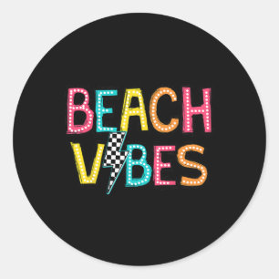 Beach Vibes Hello Summer Vacation Girl Women Teen Classic Round Sticker