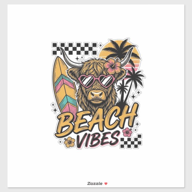 Beach Vibes Highland Cow Summer Vector Art_1 (Sheet)