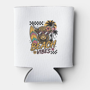 Beach Vibes Highland Cow Summer Vector Art_1 Can Cooler