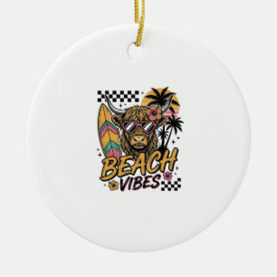 Beach Vibes Highland Cow Summer Vector Art_1 Ceramic Ornament