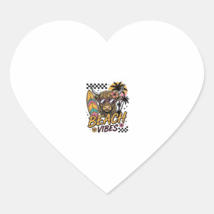 Beach Vibes Highland Cow Summer Vector Art_1 Heart Sticker