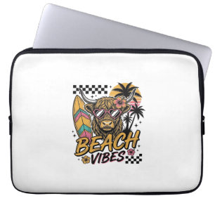 Beach Vibes Highland Cow Summer Vector Art_1 Laptop Sleeve