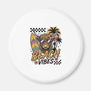 Beach Vibes Highland Cow Summer Vector Art_1 Magnet