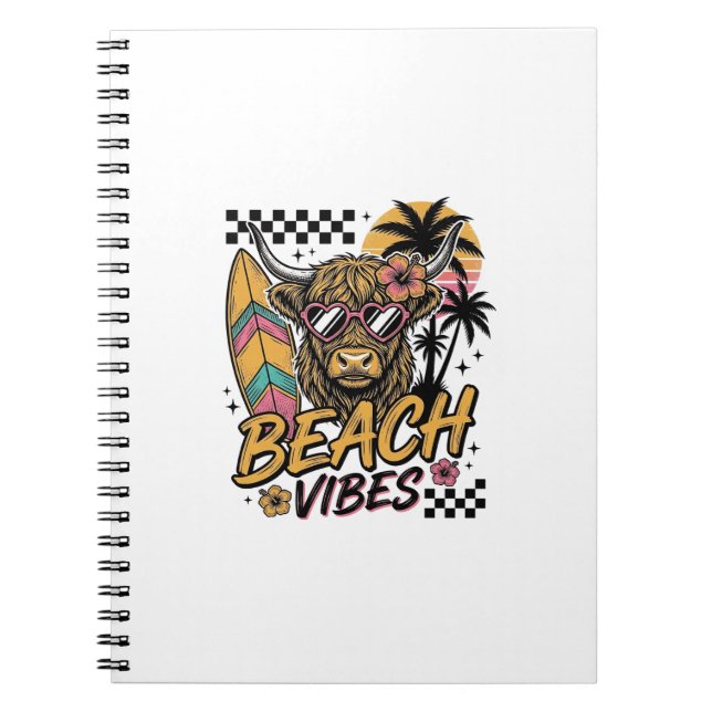 Beach Vibes Highland Cow Summer Vector Art_1 Notebook (Front)