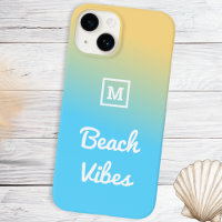 Beach Vibes Modern Blue Yellow Ombre Monogrammed