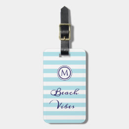 Beach Vibes Nautical Stripe Blue White Monogram Luggage Tag