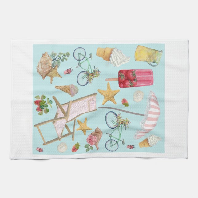 Beach Vibes on Blue Tea Towel (Horizontal)