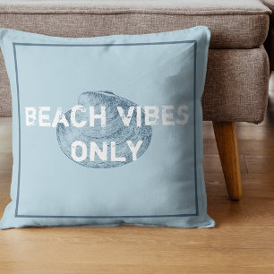 Beach Vibes Only Distressed Font Blue Cushion