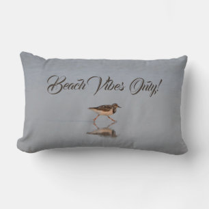 Beach Vibes Only Sandpiper Bird on Beach Photo Lumbar Cushion