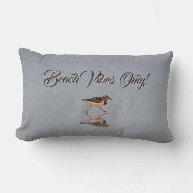 Beach Vibes Only Sandpiper Bird on Beach Photo Lumbar Cushion (Front)
