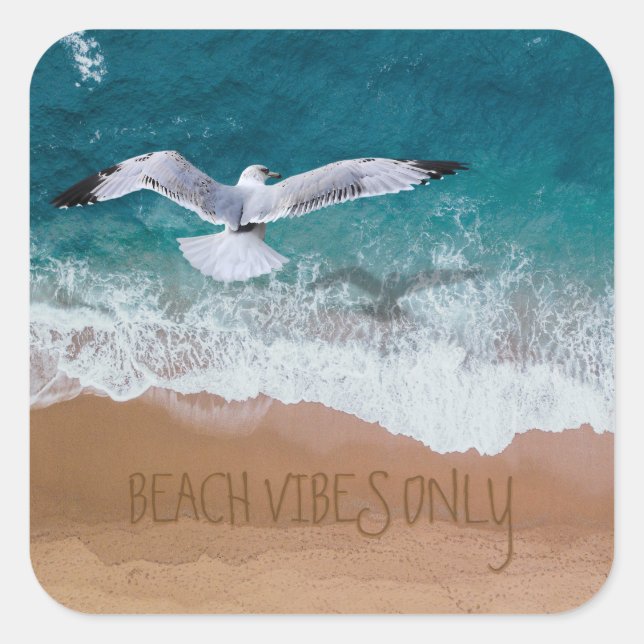 Beach Vibes Only Seashore Coastal Seagull Square Sticker (Front)