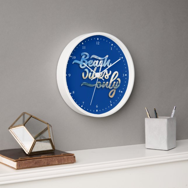 Beach Vibes Only Typography Blue Clock (Office)