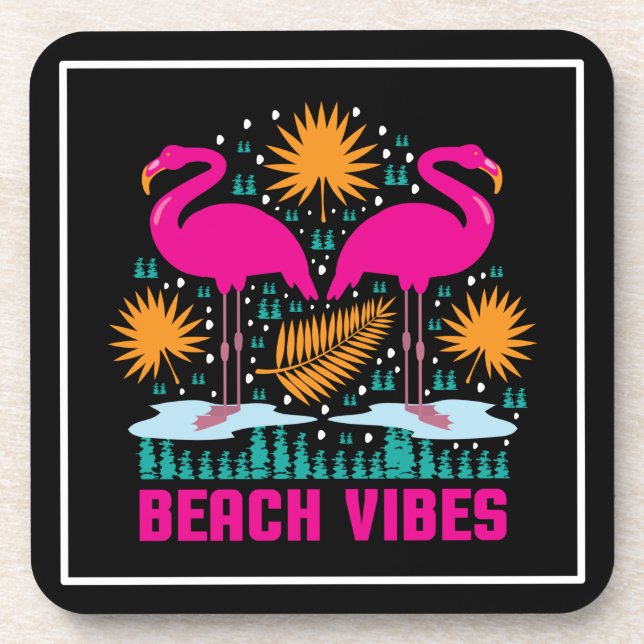 Beach Vibes Pink Flamingos-19501 Coaster (Front)