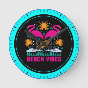 Beach Vibes Pink Flamingos-19501 Round Clock
