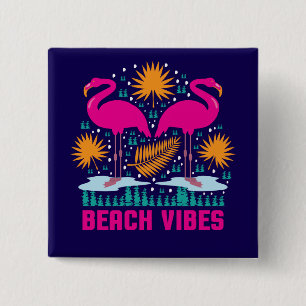Beach Vibes Pink Flamingos Design 15 Cm Square Badge