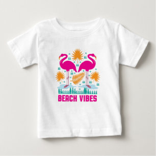 Beach Vibes Pink Flamingos Design Baby T-Shirt
