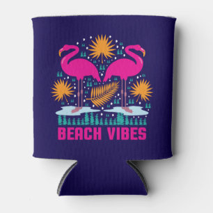Beach Vibes Pink Flamingos Design Can Cooler