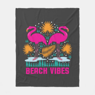 Beach Vibes Pink Flamingos Design Fleece Blanket
