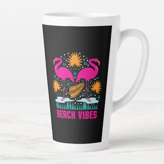 Beach Vibes Pink Flamingos Design Latte Mug (Right)