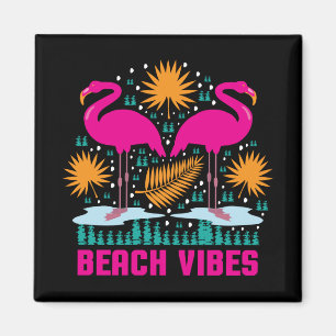 Beach Vibes Pink Flamingos Design Magnet