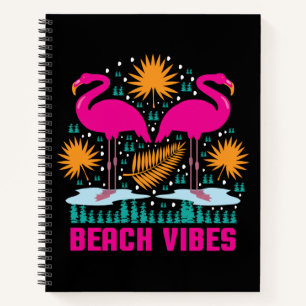 Beach Vibes Pink Flamingos Design Notebook