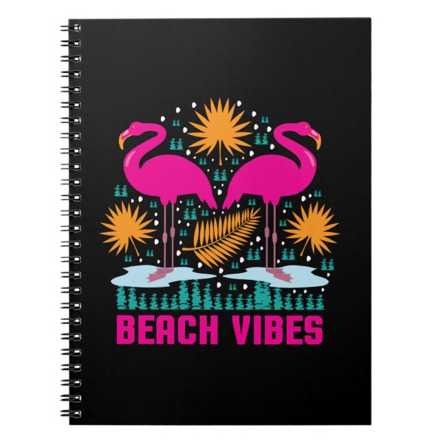 Beach Vibes Pink Flamingos Design Notebook (Front)