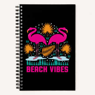 Beach Vibes Pink Flamingos Design Notebook