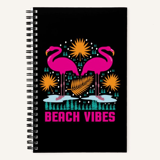 Beach Vibes Pink Flamingos Design Notebook (Front)