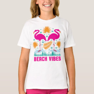 Beach Vibes Pink Flamingos Design T-Shirt