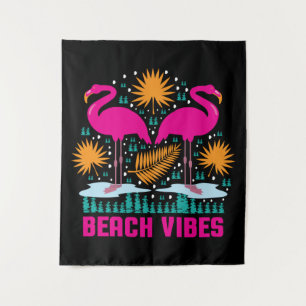 Beach Vibes Pink Flamingos Design Tapestry
