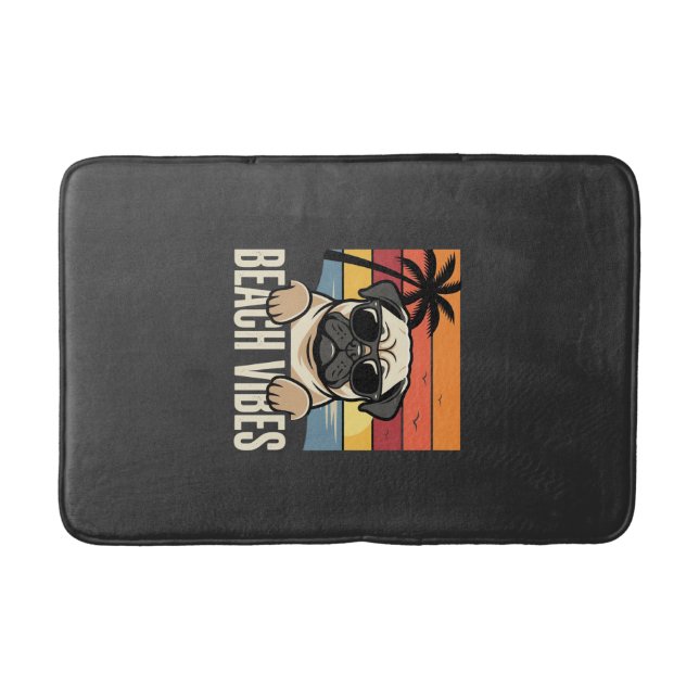 Beach Vibes Pug Dog Sunset Bath Mat (Front)