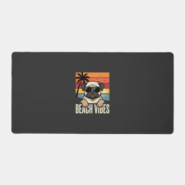 Beach Vibes Pug Dog Sunset Desk Mat (Front)